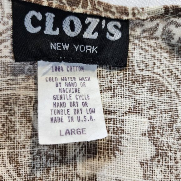 Cloz's NY Vintage Cotton Tan Paisley Floral Tie Front Women's Large Cardigan - Picture 4 of 9